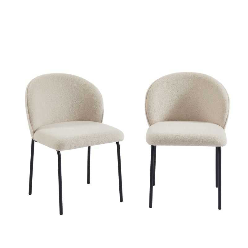 Lot de 2 chaises rembourrées tissu bouclette taupe, dossier arrondi, style contemporain
