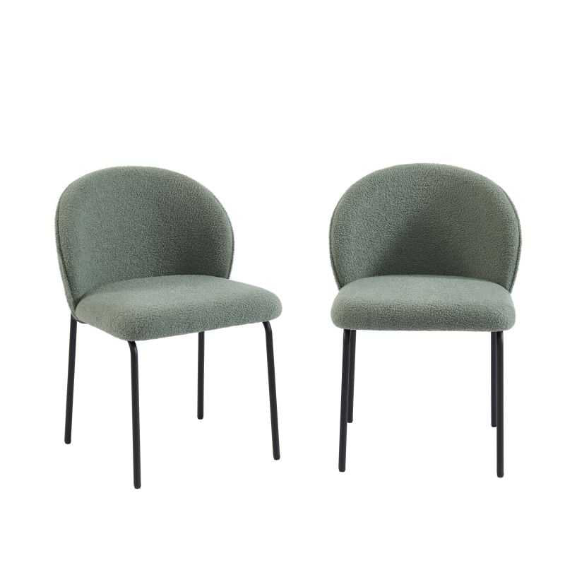 Lot de 2 chaises tissu bouclette vert, dossier arrondi et assise rembourrée tendance