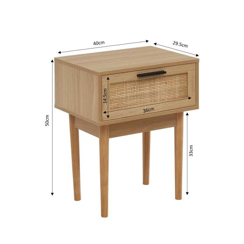 Lot de 2 chevets AMANA effet chêne et cannage rotin