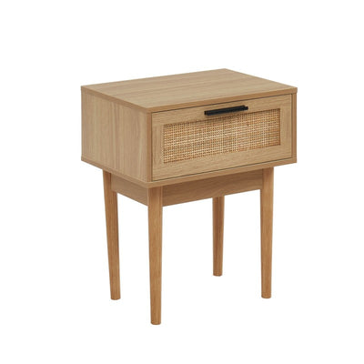 Lot de 2 chevets AMANA effet chêne et cannage rotin