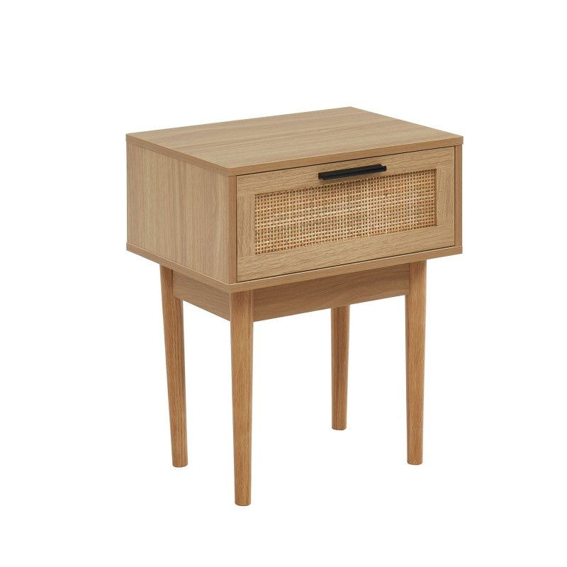 Lot de 2 chevets AMANA effet chêne et cannage rotin