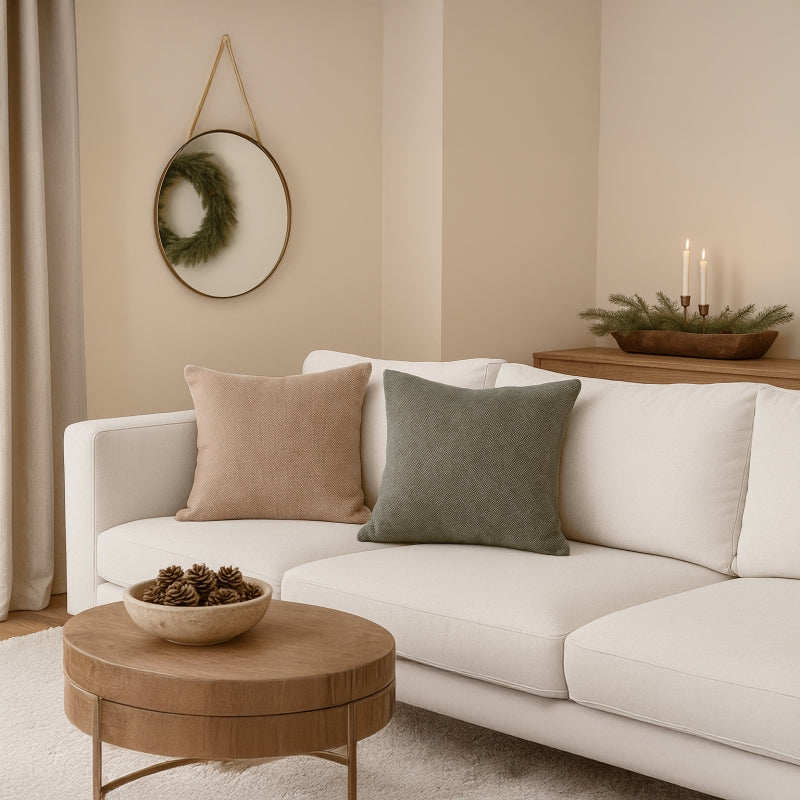 Lot de 2 coussins TOW 45x45cm en coton beige et vert
