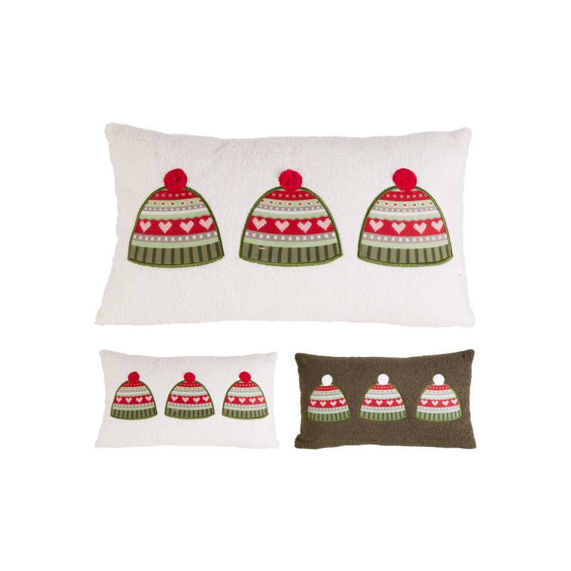 Lot de 2 coussins décoratifs 50x30cm motif bonnet de Noël, maille polyester blanc vert et rose