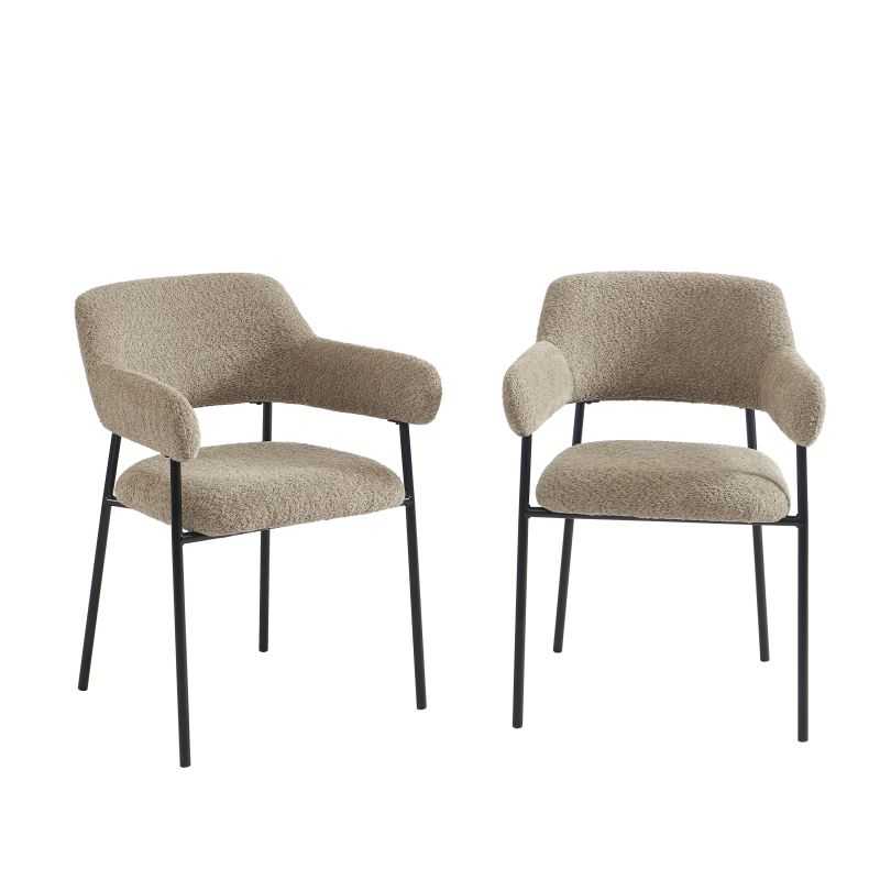 Lot de 2 fauteuils repas tissu marron glacé pieds métal noir, style contemporain