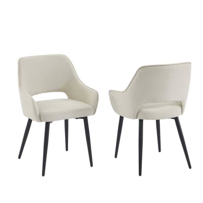 Lot de 2 fauteuils tissu beige pieds métal noir, style moderne et chaleureux
