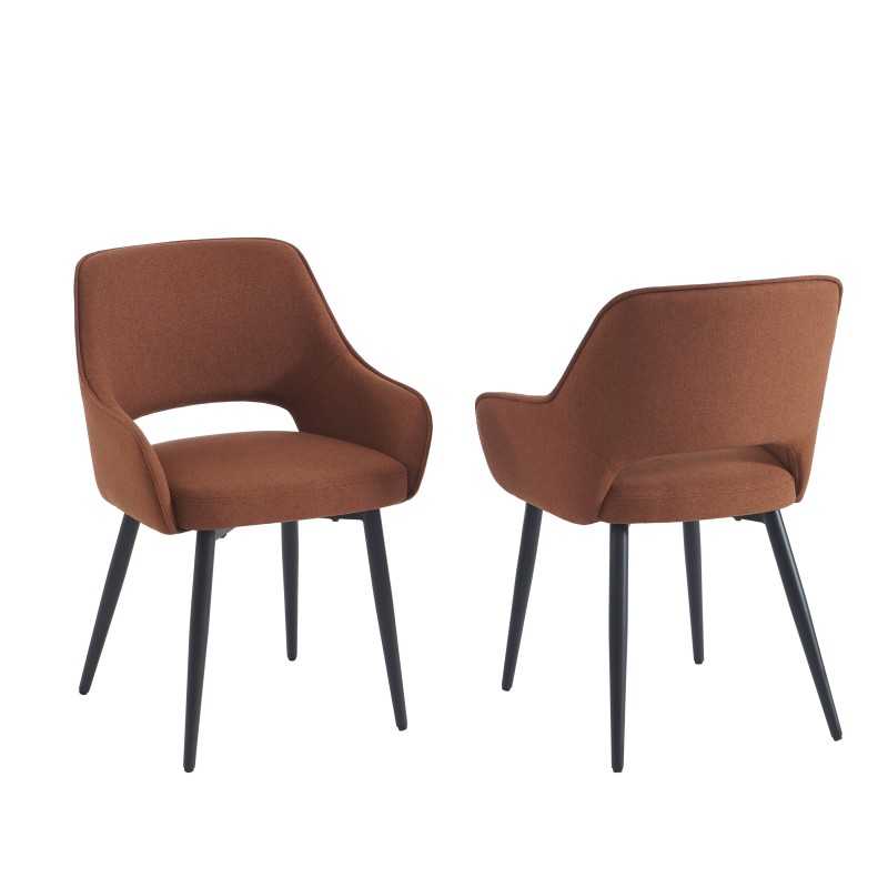 Lot de 2 fauteuils tissu terracotta pieds métal noir, style chaleureux et moderne