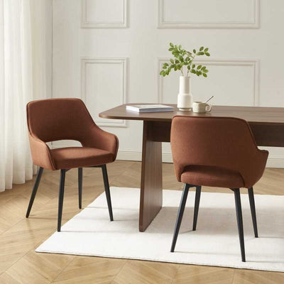Lot de 2 fauteuils UNNI tissu terracotta pieds métal noir