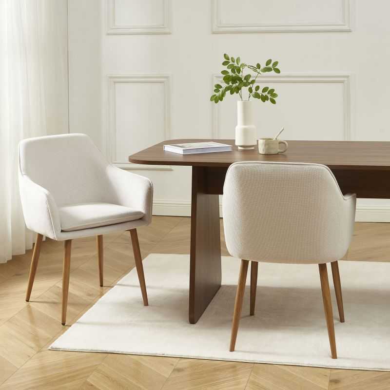 Lot de 2 fauteuils KALLI tissu écru pieds métal finition bois