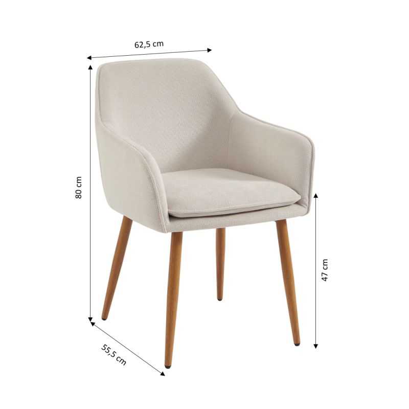 Lot de 2 fauteuils KALLI tissu écru pieds métal finition bois