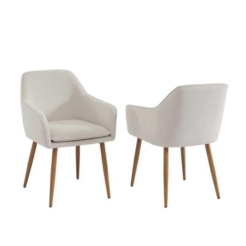 Lot de 2 fauteuils KALLI tissu écru pieds métal finition bois