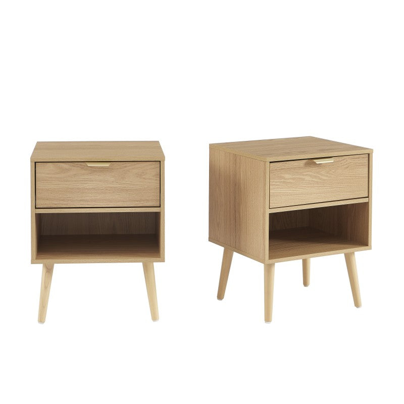 Lot de 2 tables de chevet effet chêne JEANNE, design épuré pour chambre moderne