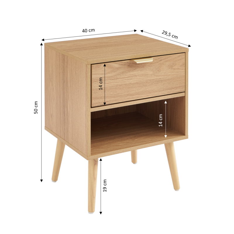 Lot de 2 tables de chevet JEANNE effet chêne
