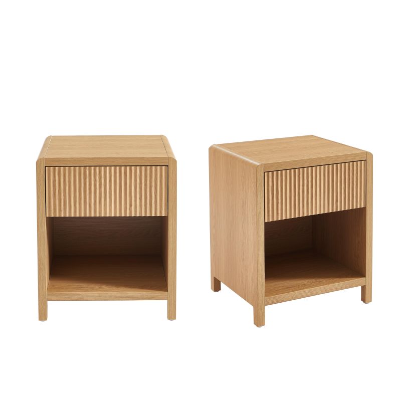 Lot de 2 tables de chevet UTICA effet chêne, design épuré pour chambre contemporaine