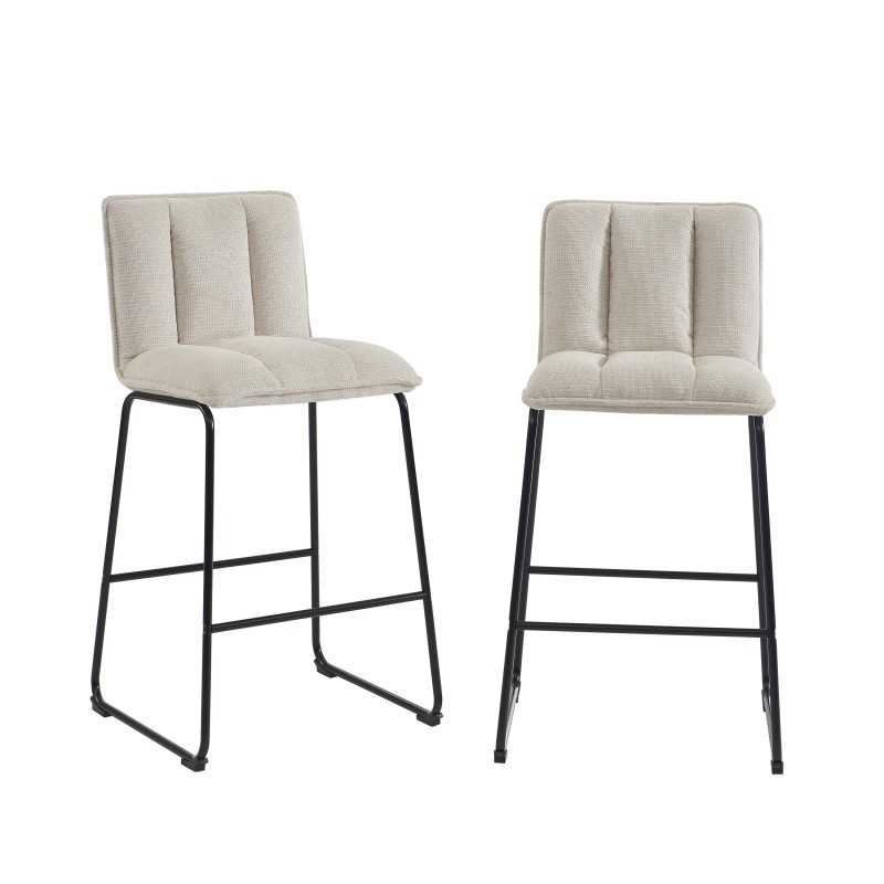 Lot de 2 tabourets de bar tissu crème h75cm, style contemporain élégant