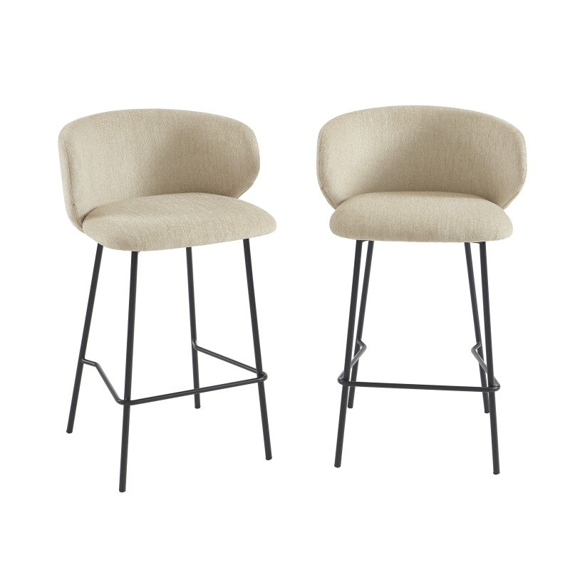 Lot de 2 tabourets de bar CASSIE tissu chenille beige H66cm, style contemporain