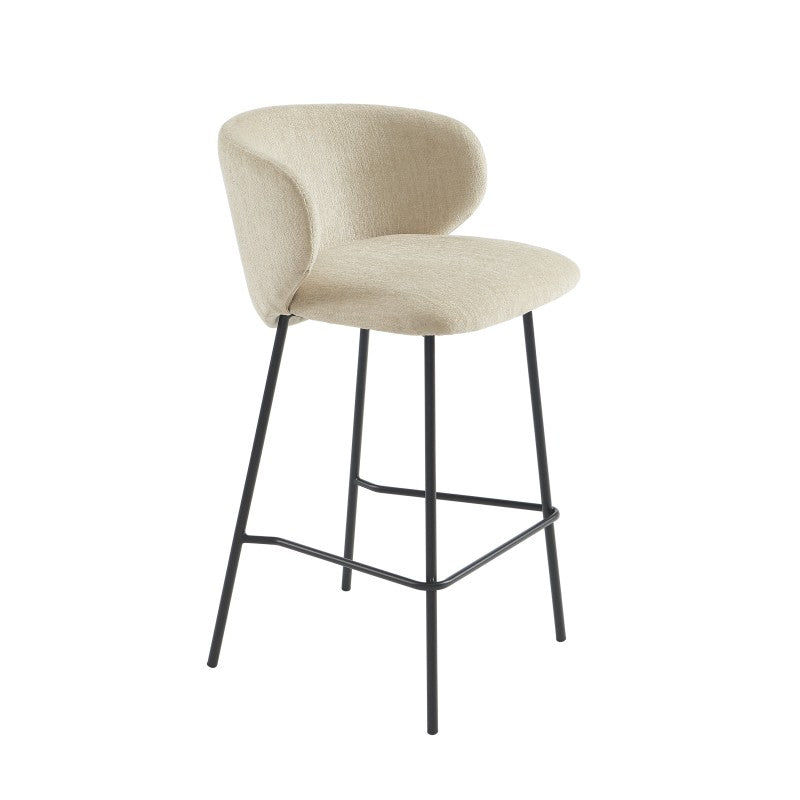 Lot de 2 tabourets de bar CASSIE tissu chenille beige H66 cm