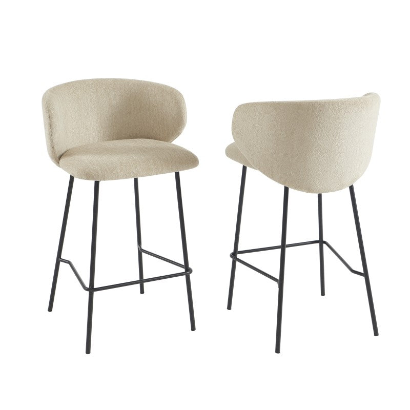 Lot de 2 tabourets de bar CASSIE tissu chenille beige H66 cm
