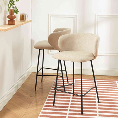 Lot de 2 tabourets de bar CASSIE tissu chenille beige H66 cm