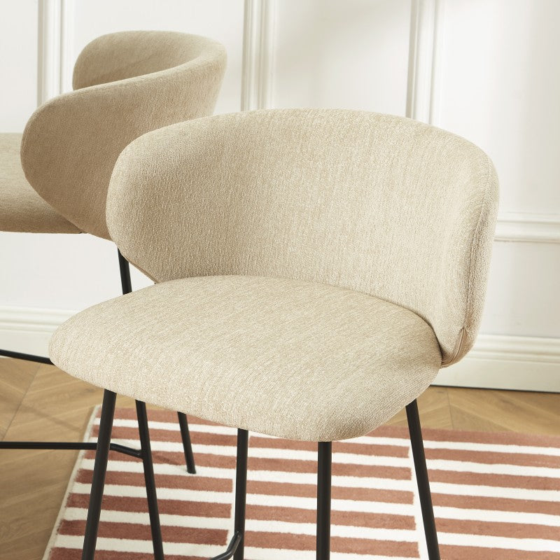 Lot de 2 tabourets de bar CASSIE tissu chenille beige H66 cm
