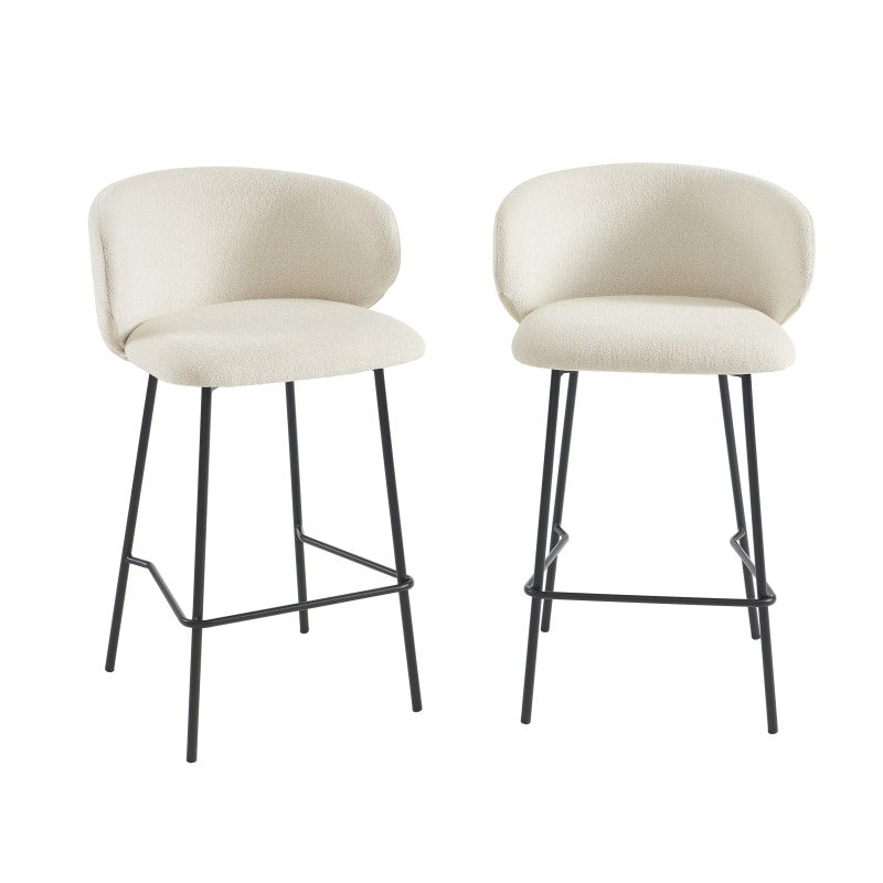 Lot de 2 tabourets de bar CASSIE tissu chenille écru H66cm, style moderne et chaleureux