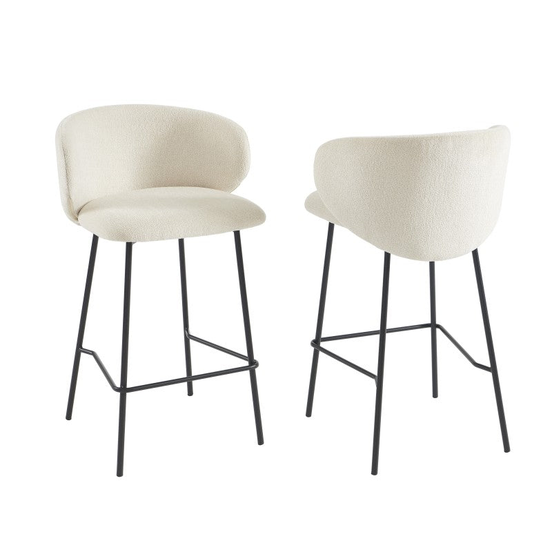 Lot de 2 tabourets de bar CASSIE tissu chenille écru H66 cm