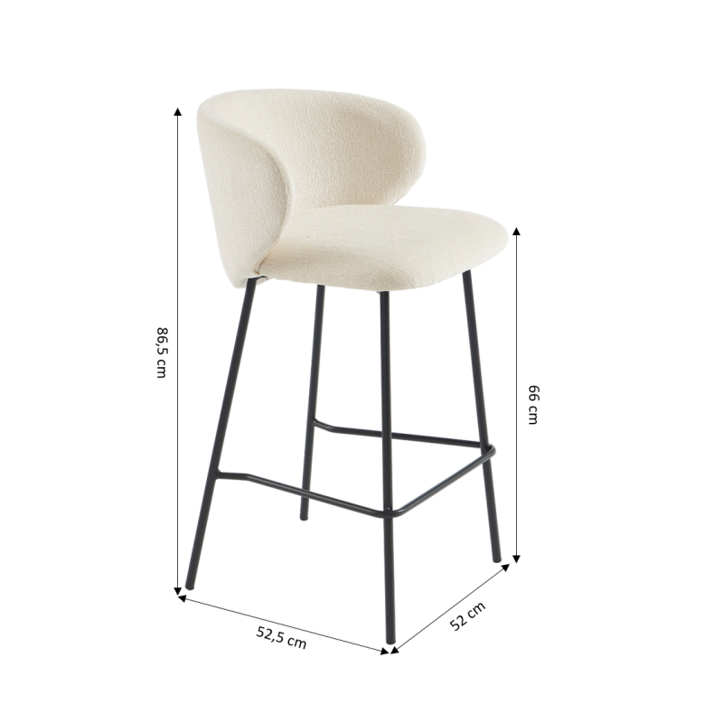 Lot de 2 tabourets de bar CASSIE tissu chenille écru H66 cm