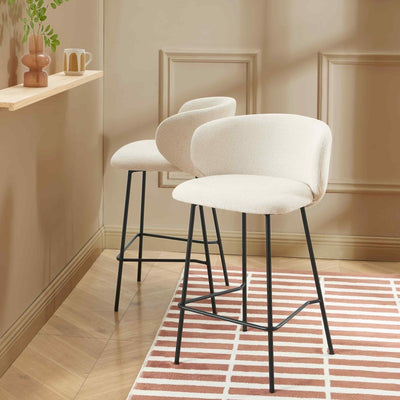 Lot de 2 tabourets de bar CASSIE tissu chenille écru H66 cm