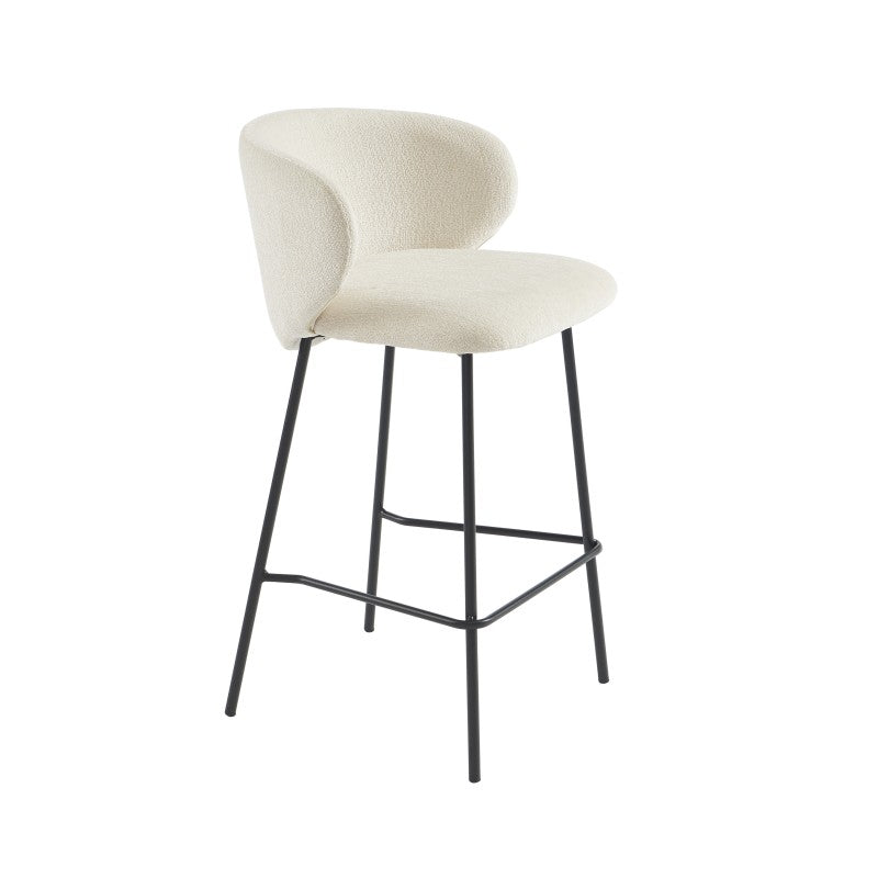 Lot de 2 tabourets de bar CASSIE tissu chenille écru H66 cm