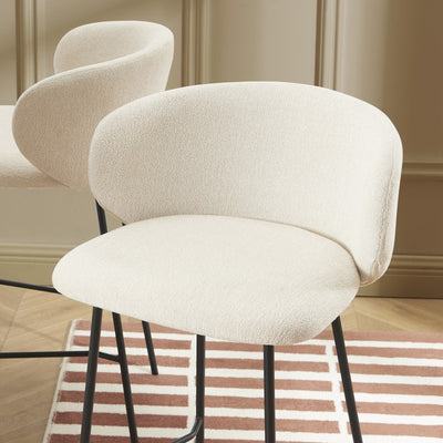 Lot de 2 tabourets de bar CASSIE tissu chenille écru H66 cm