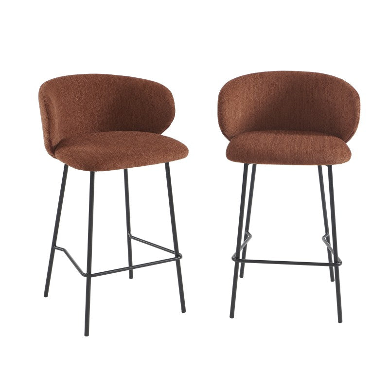 Lot de 2 tabourets de bar tissu chenille terracotta H66cm, style chic et moderne