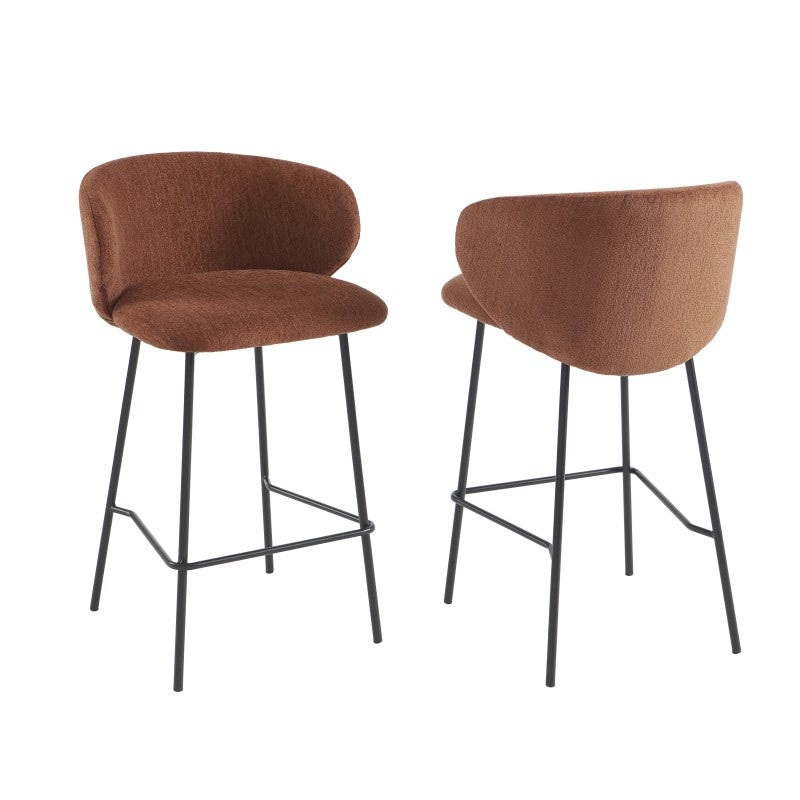 Lot de 2 tabourets de bar CASSIE tissu chenille terracotta H66 cm