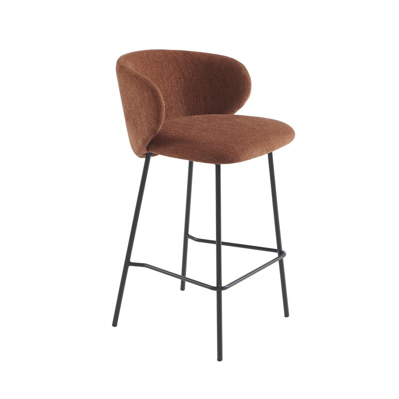 Lot de 2 tabourets de bar CASSIE tissu chenille terracotta H66 cm