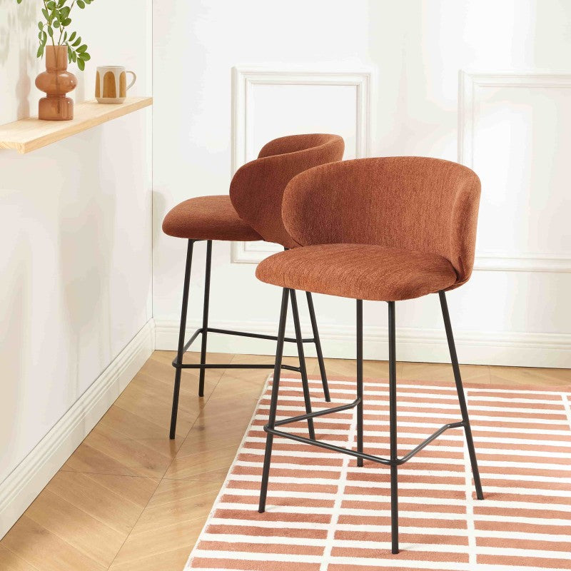 Lot de 2 tabourets de bar CASSIE tissu chenille terracotta H66 cm