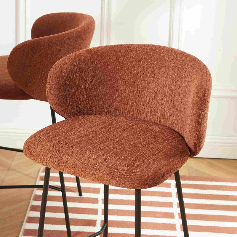 Lot de 2 tabourets de bar CASSIE tissu chenille terracotta H66 cm