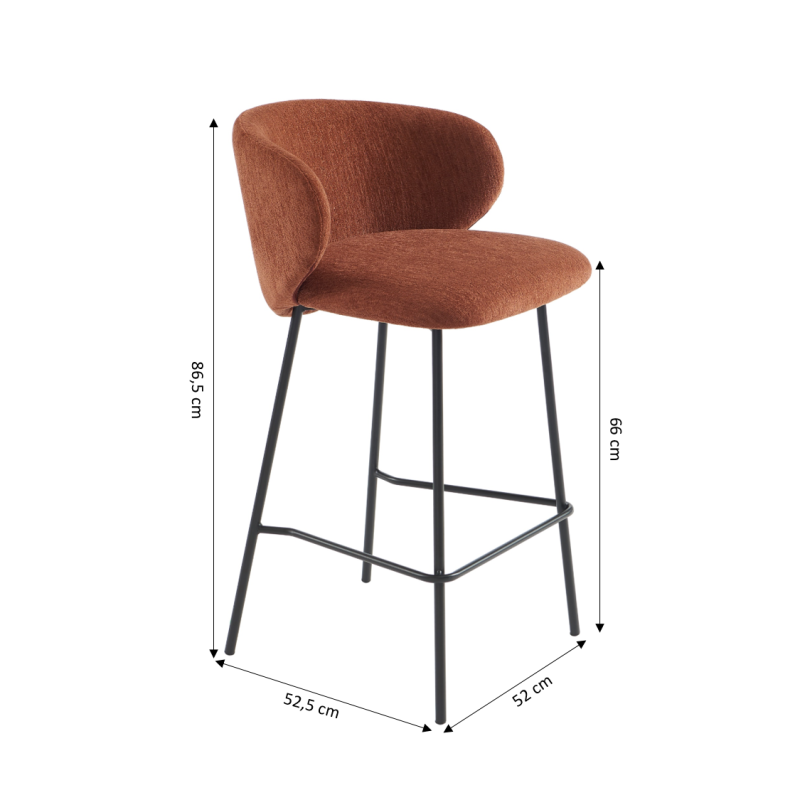 Lot de 2 tabourets de bar CASSIE tissu chenille terracotta H66 cm