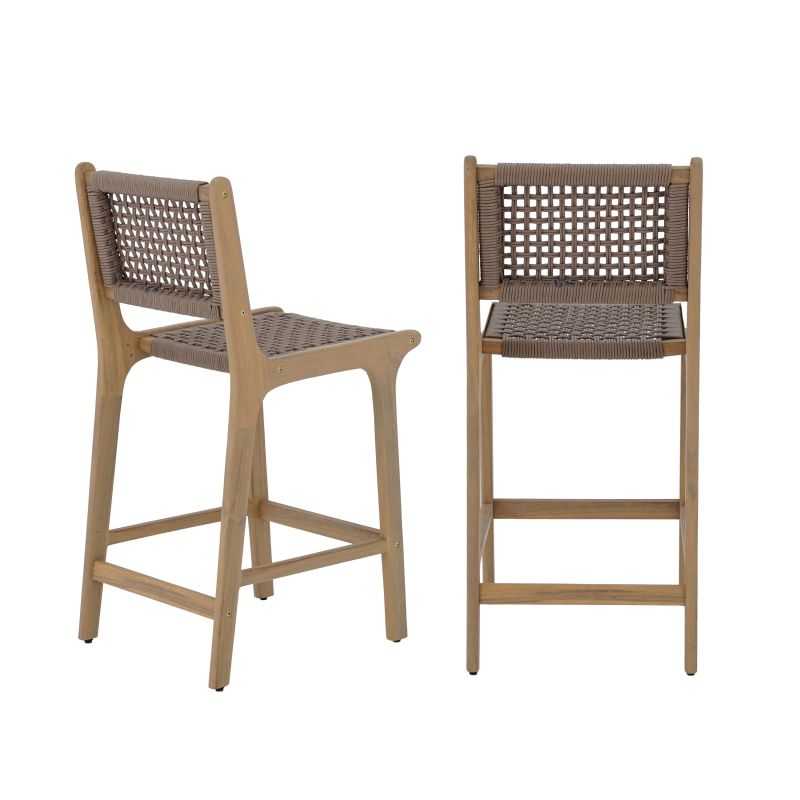 Lot de 2 tabourets de bar intérieur/extérieur KUTA en bois d'acacia et corde marron clair H66 cm
