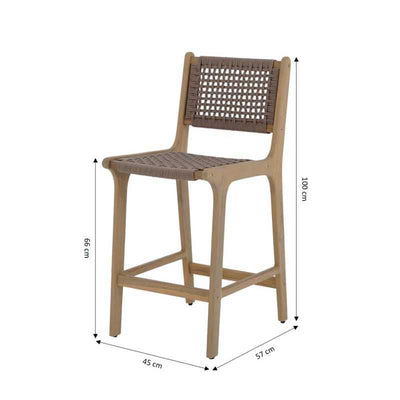 Lot de 2 tabourets de bar intérieur/extérieur KUTA en bois d'acacia et corde marron clair H66 cm