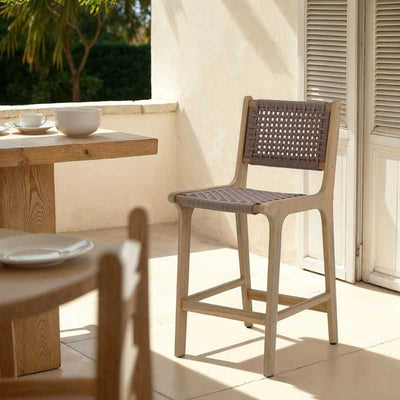 Lot de 2 tabourets de bar intérieur/extérieur KUTA en bois d'acacia et corde marron clair H66 cm