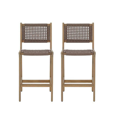 Lot de 2 tabourets de bar intérieur/extérieur KUTA en bois d'acacia et corde marron clair H66 cm