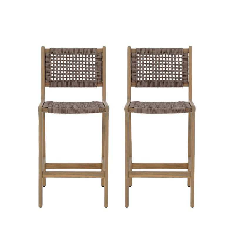 Lot de 2 tabourets de bar intérieur/extérieur KUTA en bois d'acacia et corde marron clair H66 cm