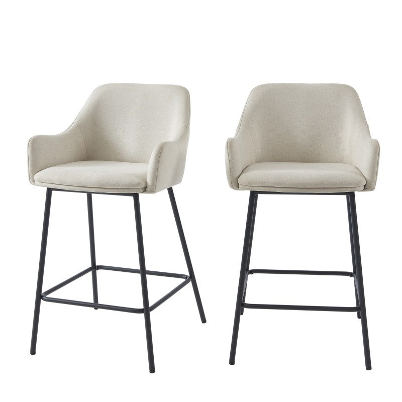 Lot de 2 tabourets de bar tissu beige pieds métal noir, hauteur 67,5 cm style industriel