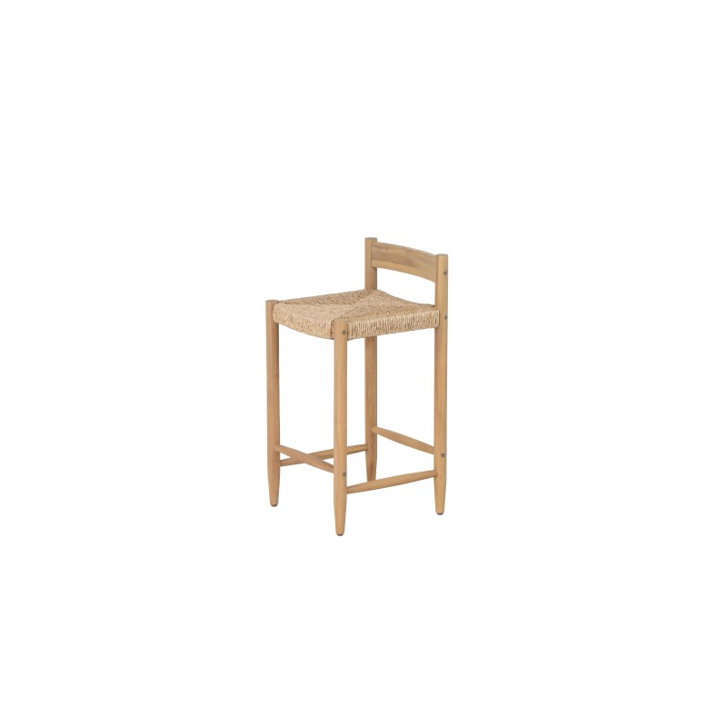 Lot de 2 tabourets de bar intérieur/extérieur TEVA bois d'acacia et résine tressée H65 cm