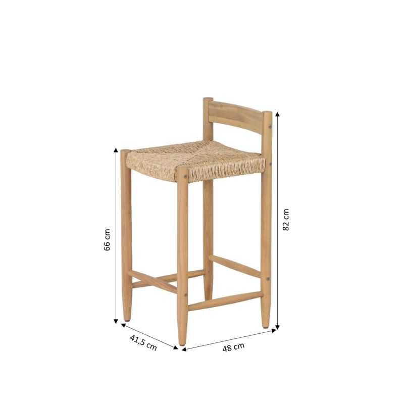 Lot de 2 tabourets de bar intérieur/extérieur TEVA bois d'acacia et résine tressée H65 cm