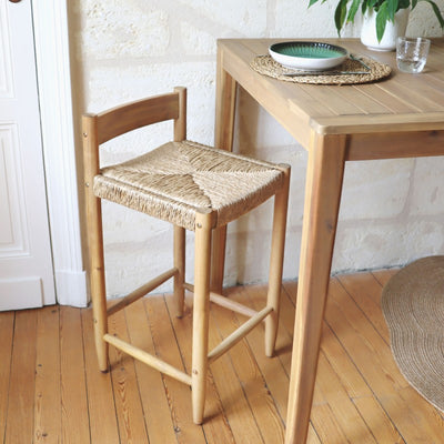 Lot de 2 tabourets de bar intérieur/extérieur TEVA bois d'acacia et résine tressée H65 cm
