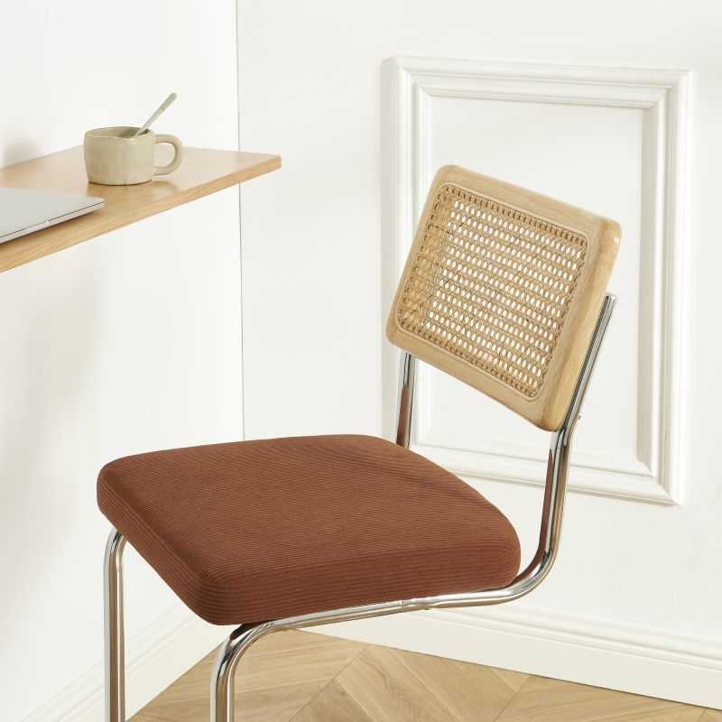 Lot de 2 tabourets mi-hauts ELLA cannage velours côtelé terracotta