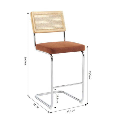 Lot de 2 tabourets mi-hauts ELLA cannage velours côtelé terracotta
