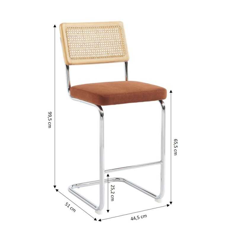 Lot de 2 tabourets mi-hauts ELLA cannage velours côtelé terracotta