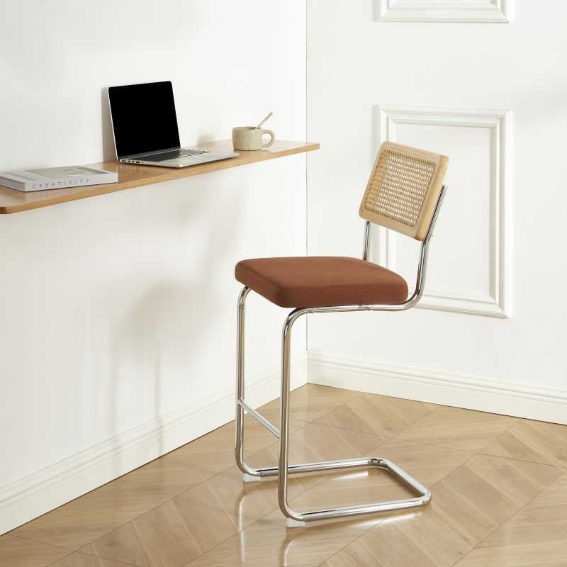 Lot de 2 tabourets mi-hauts ELLA cannage velours côtelé terracotta