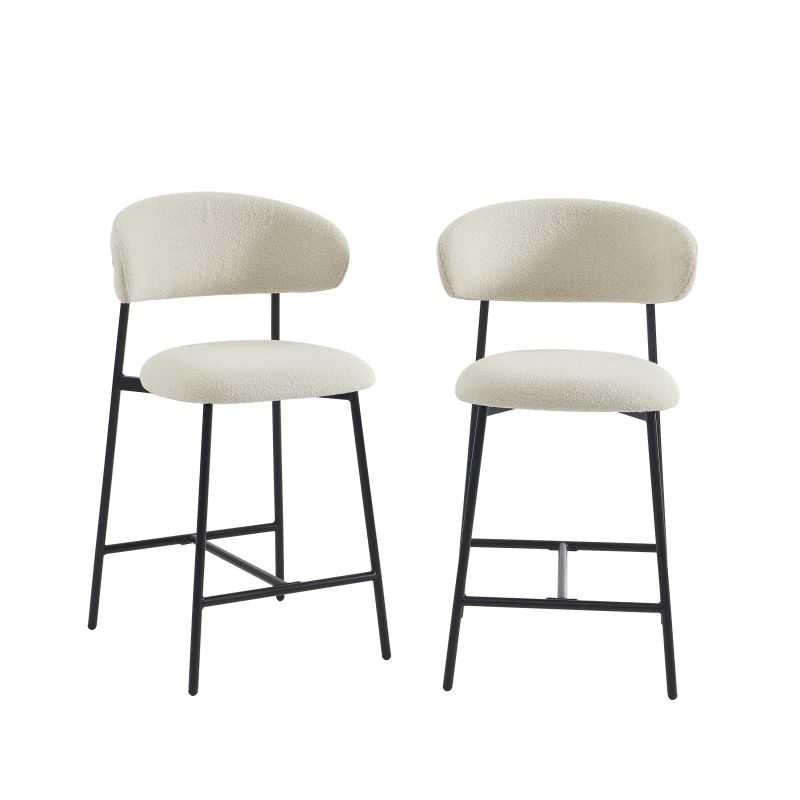 Lot de 2 tabourets de cuisine GALLY tissu beige, design épuré style contemporain