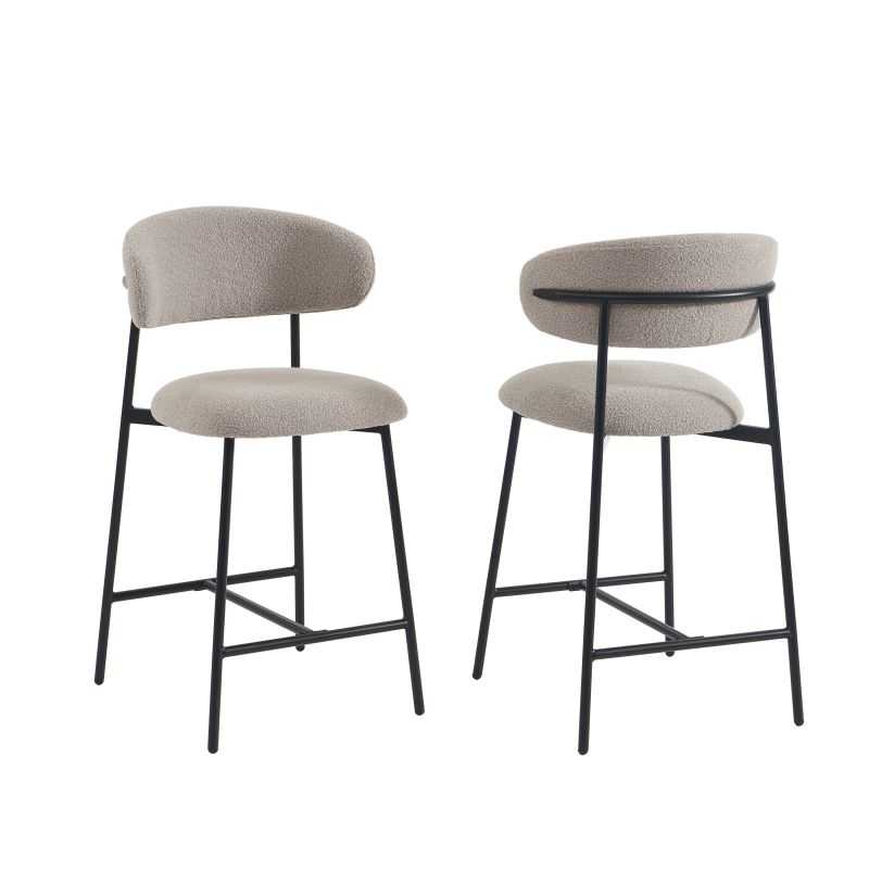 Lot de 2 tabourets GALLY tissu grège, design épuré pour espace repas contemporain